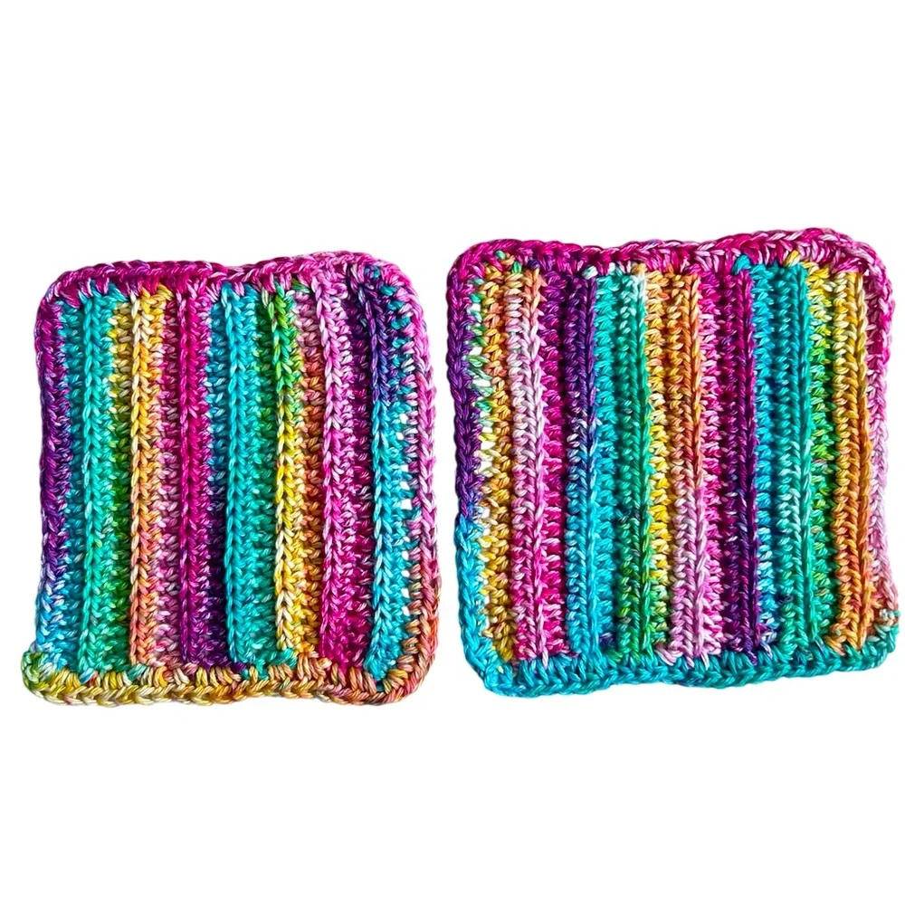 Hand Crafted Colorful Rainbow  All Purpose Wash or Dish Cloths Crochet Cotton
